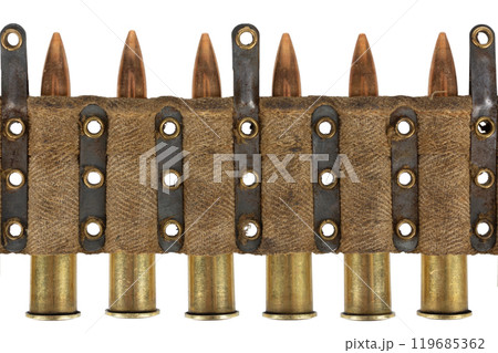 Vintage Machine Gun Canvas Ammo Belt with Ammunition 119685362