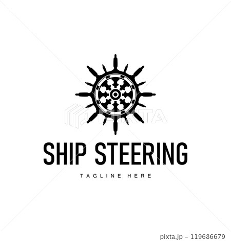 simple marine vehicle ship steering logo design illustration ship steering wheel for product branding template icon 119686679