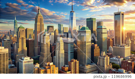 View of the evening business center of the city. Urban landscape View of the evening business center of the city. Urban landscape 119686996