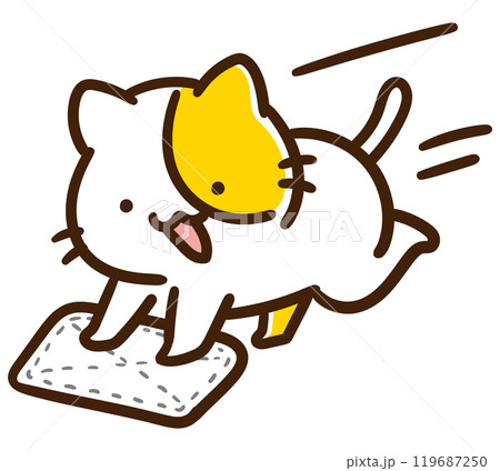 床を雑巾掛けするかわいいねこのキャラクターのデフォルメイラスト 119687250