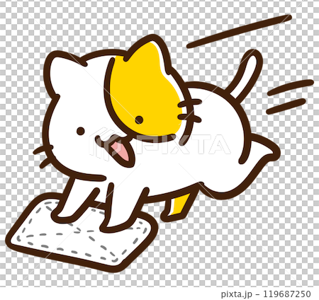 床を雑巾掛けするかわいいねこのキャラクターのデフォルメイラスト 119687250