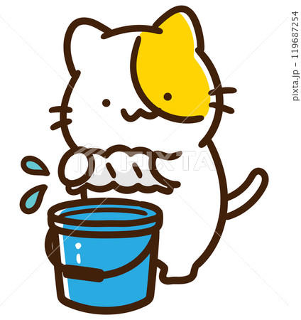 一生懸命雑巾を絞るかわいいねこのキャラクターのデフォルメイラスト 一生懸命雑巾を絞るかわいいねこのキャラクターのデフォルメイラスト 119687254