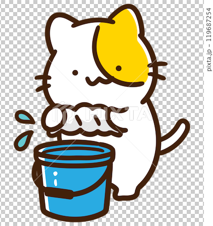 一生懸命雑巾を絞るかわいいねこのキャラクターのデフォルメイラスト 一生懸命雑巾を絞るかわいいねこのキャラクターのデフォルメイラスト 119687254