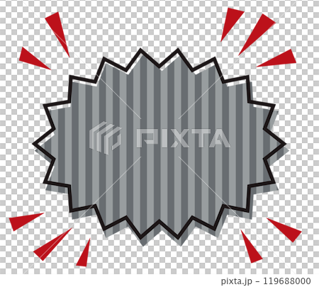 Striped jagged bomb speech bubble/registration misalignment, gray Striped jagged bomb speech bubble/registration misalignment, gray 119688000