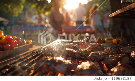 Sizzling grills and smiles at sunny day barbecue Sizzling grills and smiles at sunny day barbecue 119688187