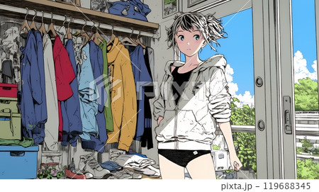 クローゼットを開いて着替えをしようとしている若い女性