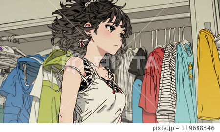 クローゼットを開いて着替えをしようとしている若い女性