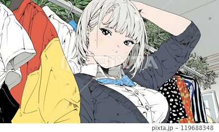 クローゼットを開いて着替えをしようとしている若い女性