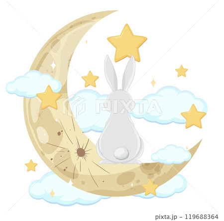 Rabbit on the Moon with Stars 119688364