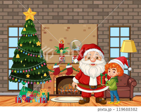 Santa and Child by Christmas Tree 119688382