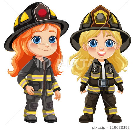 Cute Firefighter Characters Illustration Cute Firefighter Characters Illustration 119688392