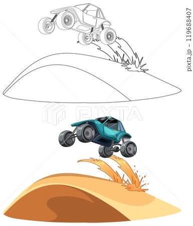 Off-Road Buggy Jumping Over Dune 119688407