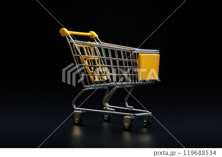 shopping cart full of products on black background isolated. shopping cart full of products on black background isolated. 119688534
