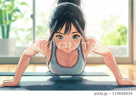 プッシュアップ・筋トレをする若い女性 119688634