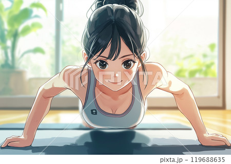 プッシュアップ・筋トレをする若い女性 119688635
