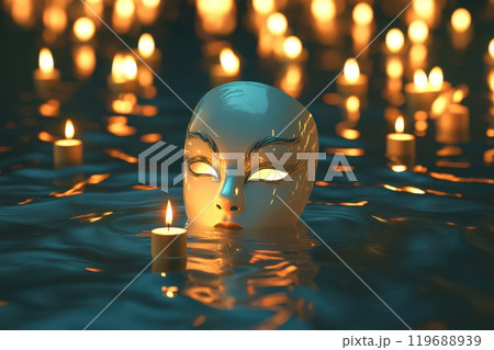 A mask is floating in a pool of water with...のイラスト素材 [119688939] - PIXTA