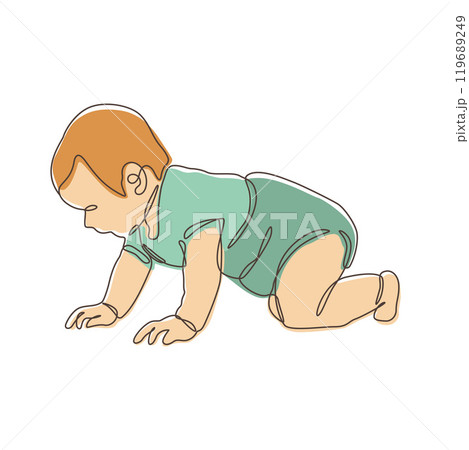 Cute Newborn Baby Cartoon Character Crawling in Line Art Doodle Design 119689249
