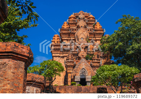 Po Nagar Cham Towers in Nha Trang in Vietnam. Ancient ruins of Hindu temple in Asia in summer 119689372