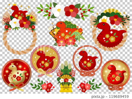 蛇年新年賀卡圖示集,紅蛇,可愛,裝飾,插圖 蛇年新年賀卡圖示集,紅蛇,可愛,裝飾,插圖 119689459