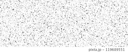Dirty dotted seamless pattern. Black and white grunge sprinkles, particles, dust and splashes wallpaper. Distress noise grain repeating background. Random mottled gritty overlay texture. Vector Dirty dotted seamless pattern. Black and white grunge sprinkles, particles, dust and splashes wallpaper. Distress noise grain repeating background. Random mottled gritty overlay texture. Vector 119689551