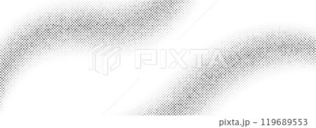 Halftone wave background. Comic dotted curved flow wallpaper. Abstract textured half tone fluid backdrop. Black grit pop art swoosh element for poster, banner, overlay, card, brochure, flyer. Vector Halftone wave background. Comic dotted curved flow wallpaper. Abstract textured half tone fluid backdrop. Black grit pop art swoosh element for poster, banner, overlay, card, brochure, flyer. Vector 119689553
