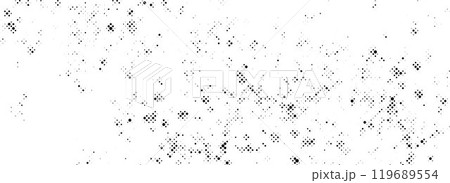 Halftone noise dirty texture. Grunge pixelated stain background. Black white sandy grit wallpaper. Retro comic backdrop. Abstract grainy spots and dots overlay. Vector tattered half tone splash 119689554