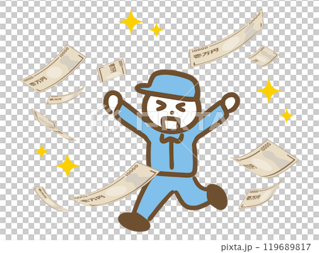 A young male worker (full body) delighted with a large amount of banknotes 119689817