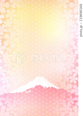 和柄　桜　富士山　年賀状　背景	 119690168
