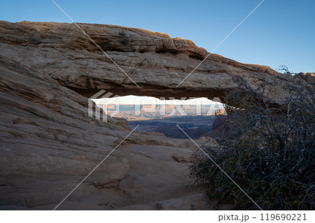 A beautiful golden hour view of Mesa Arch in Canyonlands National Park, Utah. 119690221
