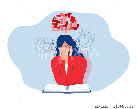 ADHD people concept, girl is a headache because tired of doing work Difficulty learning. Dizzy man.vector 119690315