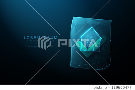 Digital House Icon with Check Mark on Abstract Background 119690477