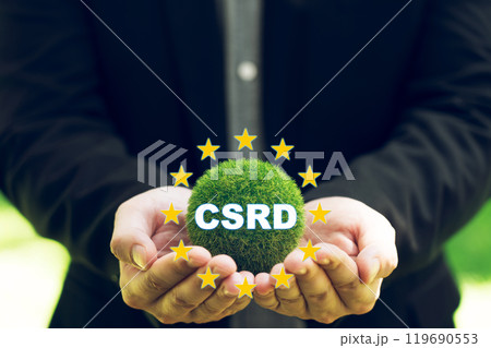 Corporate Sustainability Reporting Directive (CSRD) Concept. The European Union and financial reporting standards regarding sustainability disclosures. 119690553