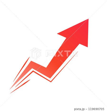 勢いよく上昇するグラデーションの赤い矢印 勢いよく上昇するグラデーションの赤い矢印 119690705