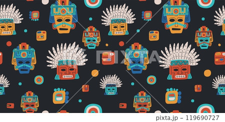 Aztec or Mayan masks. Seamless pattern. 119690727