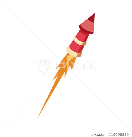 Firework rocket red petard explosion, fire flame, vector cartoon firecracker launch, festival firework pyrotechnic tool 119690859