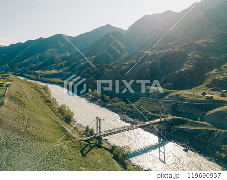 Picturesque mountain valley, river Katun, Altai. Summer travel. 119690937
