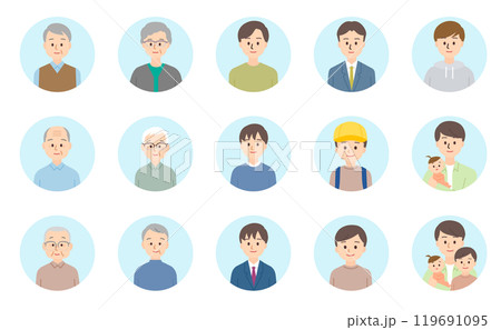 様々な年代の日本人の男性アイコン集 119691095