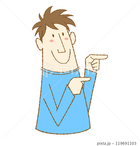 両手で指さしポーズをする若い男性キャラクター 119691103