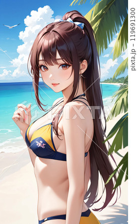 南国ビーチの若い水着女性のイラスト素材 [119691300] - PIXTA