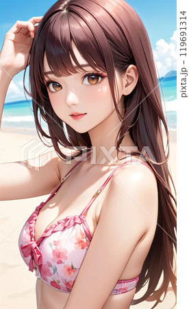 南国ビーチの若い水着女性 南国ビーチの若い水着女性 119691314