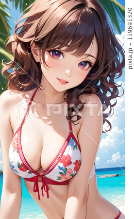 南国ビーチの若い水着女性 南国ビーチの若い水着女性 119691320