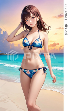 南国ビーチの若い水着女性 119691327