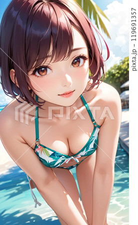 南国ビーチの若い水着女性 119691357