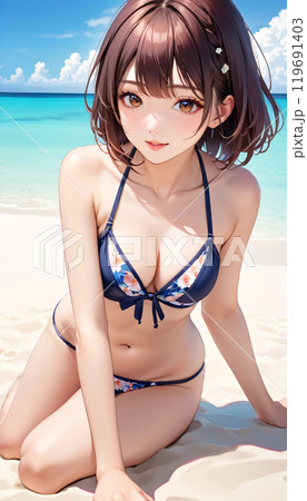 南国ビーチの若い水着女性 南国ビーチの若い水着女性 119691403