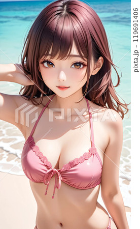 南国ビーチの若い水着女性 南国ビーチの若い水着女性 119691406