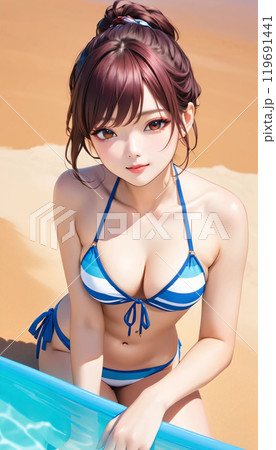 南国ビーチの若い水着女性 119691441
