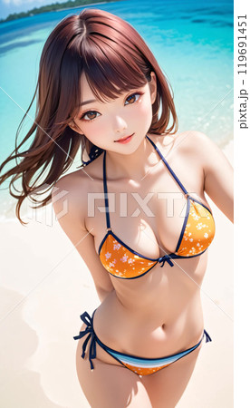 南国ビーチの若い水着女性 南国ビーチの若い水着女性 119691451