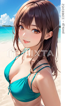 南国ビーチの若い水着女性 119691452