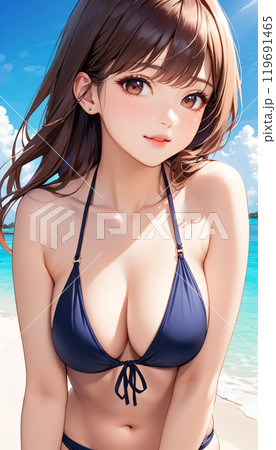 南国ビーチの若い水着女性のイラスト素材 [119691465] - PIXTA
