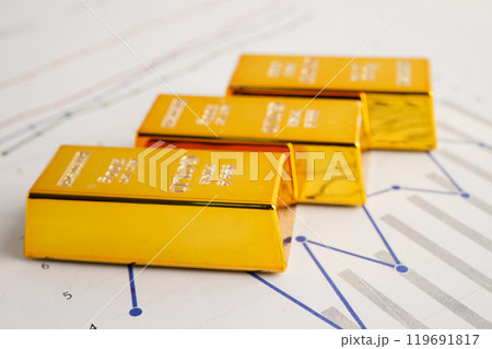 Gold bar on graph, economy finance exchange trade investment . Gold bar on graph, economy finance exchange trade investment . 119691817